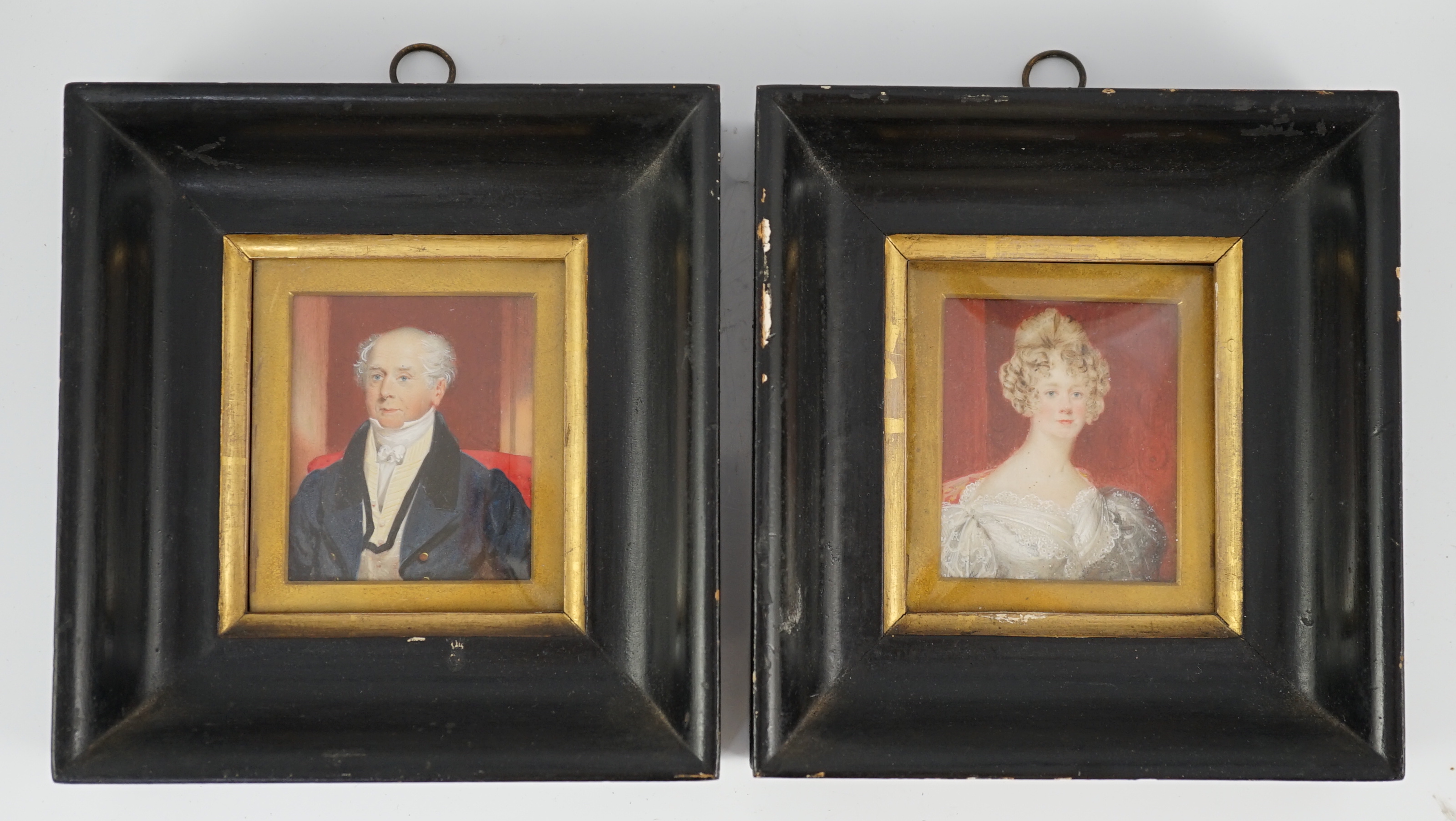 Harriette Graham (19th C.), Miniature portraits of Miss Baker & Mr Baker, Jan'y 1836, watercolour on ivory (a pair), 7.5 x 6.5cm. CITES Submission reference XRAZ1MT6